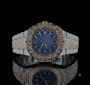 Montre analogique à quartz unisexe de luxe AMBER JEWELS, style vintage, 46 mm, verre saphir, bracelet diamanté, design ajouré, boucle en or jaune - Product Image 2