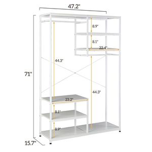 Organizador de Armario Metálico Reforzado con Doble Colgador y Múltiples Estantes de Almacenamiento, Perchero Doble Independiente - Product Image 6