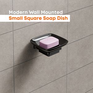 Porte-savon mural carré compact avec support de crochet intégré pour éponge et loofah, plateau auto-drainant pour économiser le savon dans la salle de bain - Product Image 2