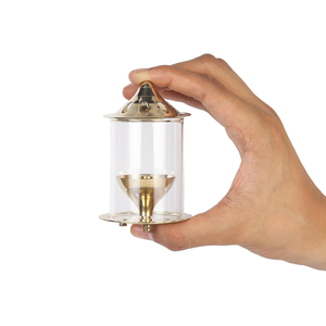 Lampe à huile traditionnelle Klassic Akhand Jyoti Diya en laiton pur de 4 pouces avec abat-jour en verre borosilicate et mèche réglable pour Mandir Pooja - Product Image 2