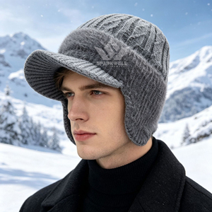 Gorro de Lana Trenzada para Hombre Sparkwell Industry, Forrado de Terciopelo Ártico, Gorro de Punto Cálido para Invierno, Color Sólido, Talla Adulto 56-58cm - Product Image 5
