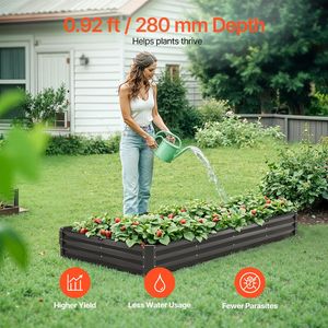 Fioriera Rialzata Grande da Esterno in Metallo Zincato 8 x 4 x 1 piedi con Fondo Aperto e Funzionalità Anti-Parassiti - Product Image 1