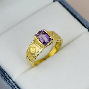 Bague Chevalière Améthyste Taille Octogonale Plaqué Or Argent Massif 925 Sertie à Griffes Large Bande Classique pour Femme Anniversaire - Product Image 3