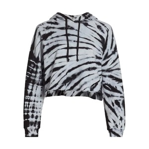 Sudadera con capucha corta personalizada para mujer, de algodón French Terry, con efecto Tie Dye en blanco y negro, con bajo sin rematar, OEM al por mayor - Product Image 3