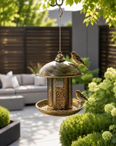Bain d'oiseaux en laiton fait main avec finition écologique résistante à l'eau, design suspendu pour extérieur, ornement de jardin pour oiseaux sauvages - Product Image 3