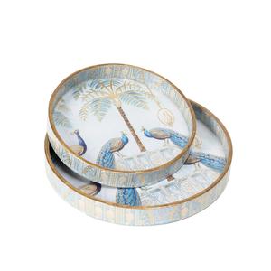 Bandeja Decorativa con Estampado de Pavo Real y Palmera, Bandeja Redonda de Madera de Lujo para Servir, Venta al Por Mayor para Pedidos al Mayoreo y Uso Doméstico - Product Image 6