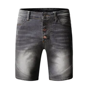 Shorts en jean pour homme 100% coton, style urbain, personnalisés, couleur unie, délavage vintage, respirants, écologiques, avec strass - Product Image 3