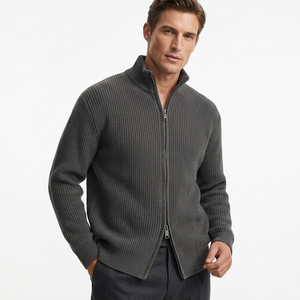 Cardigan zippé tricoté pour homme, anti-boulochage, couleur unie, manches longues, pour l'automne, 100 % acrylique, épaisseur standard - Product Image 5