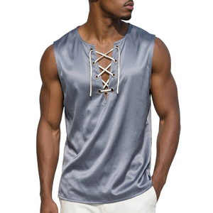 Camiseta sin mangas con cuello en V de satén bohemio para hombre, personalizada OEM, estilo urbano, venta al por mayor, proveedor de camisetas sin mangas para hombre - Product Image 4
