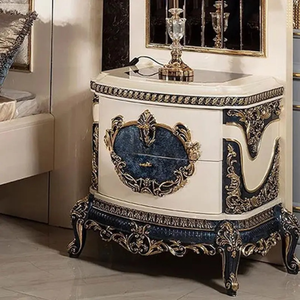 Ensemble de chambre à coucher de luxe en bois de mahogany massif bleu, capitonné, taille King, style antique européen sculpté, fabriqué en Indonésie, livraison gratuite, garantie - Product Image 5