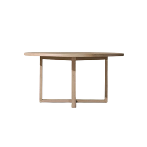 High End <b>Round</b> Teak <b>Outdoor</b> Dining <b>Table</b> Modern Circular Slatted Top Design Cross Base Luxury Dining <b>Table</b> Resort Furniture - Product Image 1