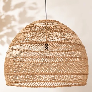 Abat-jour en rotin naturel fait à la main, abat-jour rond tissé pour plafonnier, pour salon - Product Image 1