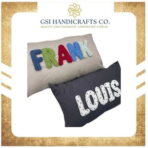 Custom Tufted Throw <b>Pillow</b> Covers With 3D Embroidery Name Design Solid Color Rectangle Modern Style Washable <b>Decorative</b> <b>Pillows</b> - Product Image 2