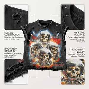 Whole Sale Vintage Graphic Skull Custom Made Sleeveless T Shirt <b>Distressed</b> Tank <b>Top</b> Streetwear Cotton Summer Tee Casual OEM ODM - Product Image 2