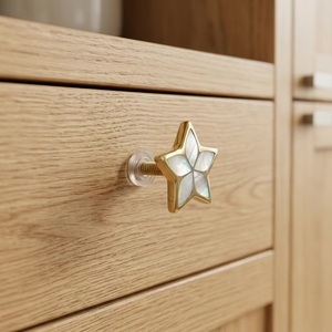 Star Shape <b>Brass</b> Cabinet <b>Knobs</b> with Mother of Pearl Inlay for Drawer and Wardrobe Handles Contemporary Design - Product Image 4