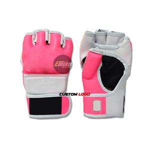 Guantes de MMA Emiko Industry con Logotipo Personalizado, Color Rosa y Blanco, Medios Dedos, Cuero PU, Guantes de Boxeo Muay Thai, Cierre de Velcro, Precio Económico - Product Image 1