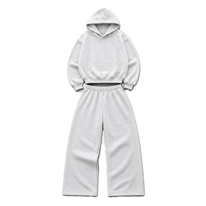 2026 Light Gray Hooded Tracksuit Full Length Solid Color Casual Autumn Wear Breathable 100% Cotton Loose Fit Side Pockets - Product Image 5