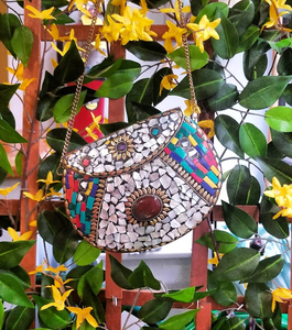 Pochette pour femme coquille dorée 100% sac en pierre naturelle pochette ethnique antique sac à main mosaïque pochette sac à main pour femme et fille - Product Image 4