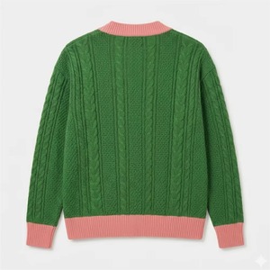 Cárdigan de Punto Rosa y Verde de Alta Calidad con Logotipo Personalizado, Cuello en V, Bordado Griego - Product Image 2