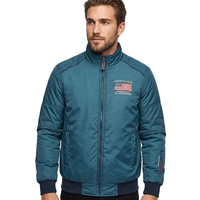 Blouson Bomber Bleu Vinson pour Homme Coupe-Vent Séchage Rapide 240g Rembourrage Polyester Col Montant Patch Brodé Hiver Style Preppy