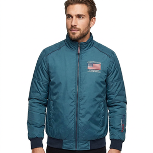 Blouson Bomber Bleu Vinson pour Homme Coupe-Vent Séchage Rapide 240g Rembourrage Polyester Col Montant Patch Brodé Hiver Style Preppy - Product Image 6