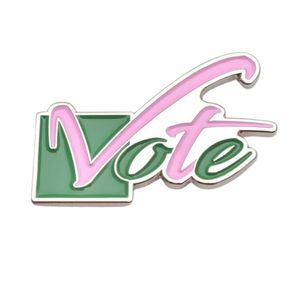Broche décorative en émail « Pretty Girl Vote » rose et verte, accessoire de mode pour femme, inspiré des sororités, idéal pour les réunions - Product Image 1