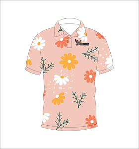 Light Pink Daisy Floral <b>Polo</b> Shirt Yellow <b>Orange</b> White Flower Pattern Short Sleeve Summer Casual Front Back View - Product Image 4