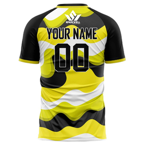 Maillot de football personnalisé pour homme, jaune, noir, blanc, camouflage, manches courtes, sublimé, respirant, anti-transpiration, uniforme d'équipe personnalisé - Product Image 5