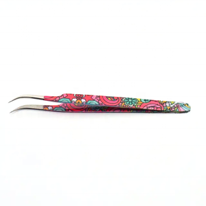 Pince à épiler pour extensions de cils de haute qualité, courbée à 75 degrés, couleur or rose, avec logo personnalisé - Product Image 2