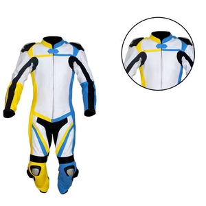 Combinaison de moto en cuir intégral pour homme, blanche, bleue, jaune, avec blocs de couleur, imperméable, toutes saisons, vêtements de motard - Product Image 5