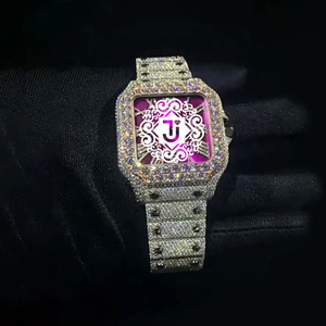 Rose Gold Iced Out Quartz Stainless Steel <b>Case</b> ETA Movement Full Pav Baguette Diamond Roman Numeral Dial Luxury Wristwatch - Product Image 2