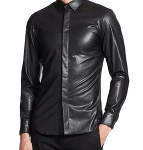 Men's Classic Style Leather <b>Shirt</b> -Black -Lambskin Leather -Gift for Men Handmade Genuine Sheep Leather - Product Image 5