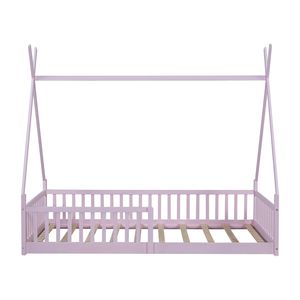 Lit en bois rose pour enfant, taille double, avec clôture, design unique, meubles de lit - Product Image 6
