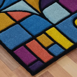Tapis en laine tufté à la main, design géométrique abstrait chromatique 3D, art moderne coloré, tapis fait main pour salon - Product Image 3