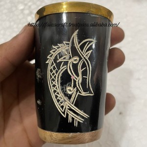 FAIZA CRAFT Artisanat Verre en corne courte 100% couleur naturelle sculpté à la main taille personnalisée Verre à boire Viking en corne pour la maison - Product Image 5