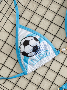Conjunto de Bikini a Rayas para Mujer, Azul y Blanco, Triangular, con Tirantes, Detalle de Anillo, Traje de Baño de Dos Piezas para Playa - Product Image 4