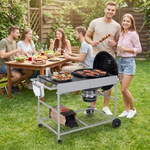 Carrello BBQ in Metallo per Esterni per Griglie a Carbone da 18-22 Pollici con Supporto per Coperchio e Ripiano Portaoggetti - Product Image 2