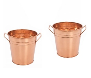 Cubo decorativo redondo de hierro galvanizado de lujo con asa de madera y gallo grabado, al mejor precio - Product Image 4