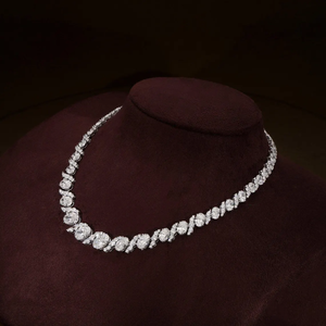 Collar de tenis con racimo de flores, diamantes cultivados en laboratorio ovalados y redondos, collar de oro macizo de 14K y 18K, joyería de lujo para boda, regalo para mujer - Product Image 5