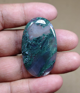 Natural <b>Green</b> <b>Moss</b> Agate Oval Polished Loose Gemstone Cabochon Decorative Healing Stone for Meditation - Product Image 1