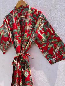 Bata de Baño Kimono de Algodón Floral para Mujer, Hecha a Mano con Estampado de Bloques, Estilo Boho, para Verano, Spa y Descanso, Regalo - Product Image 6