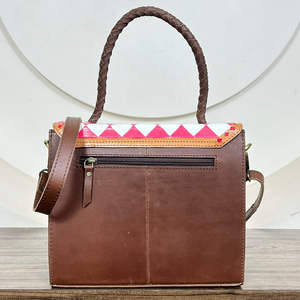 Bolso de Mano de Cuero Vacuno a Cuadros Rosa y Blanco Estilo Occidental para Mujer, Bolso Bandolera con Asa Trenzada - Product Image 5