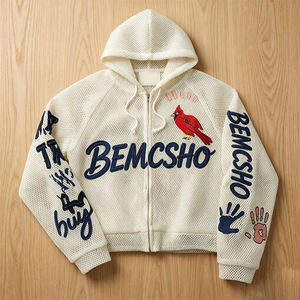 Sudadera con Capucha Extra Grande con Cierre, Diseño de Letras con Estampado de Camuflaje Negro, Estilo Urbano, Unisex, Largo Regular, Tejido 100% Algodón - Product Image 6
