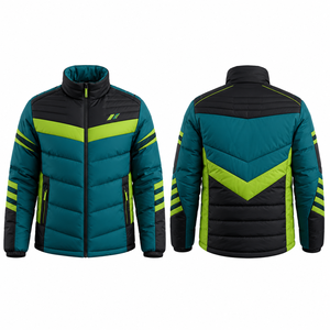 Blouson matelassé d'hiver pour homme MEGAMAPLE, écologique, à capuche, coupe-vent, avec fermeture éclair, col montant, style sportif et universitaire, color block - Product Image 1