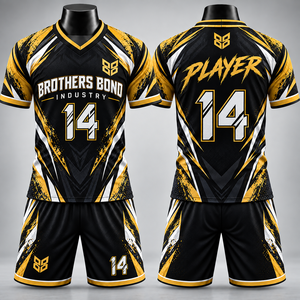 <b>mens</b> <b>black</b> red grey soccer uniform set <b>short</b> sleeve football jersey <b>shorts</b> sublimated geometric slash pattern match club kit - Product Image 6