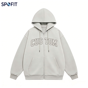 Custom Heavyweight Full Zip Hoodie with Chenille Embroidery Patch Oversized Cotton Fleece Streetwear Jacket OEM Manufacturer - Product Image 2