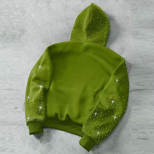 Sweat-shirt à capuche unisexe vert avec strass, style streetwear décontracté, vente en gros, prix direct usine - Product Image 2