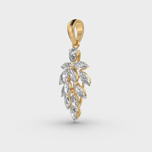 Collar de Lujo para Mujer con Colgante de Hoja de Diamante Corte Marquesa en Oro Amarillo y Cadena de Eslabones, Joyería para Boda - Product Image 3