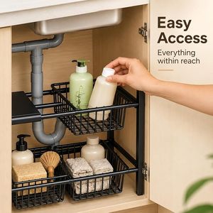 Organizador de Almacenamiento Ajustable de 2 Niveles para Fregadero de Cocina, Estante Metálico Debajo del Gabinete - Product Image 3