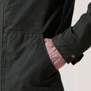 Veste en toile cirée vert foncé pour homme, résistante à l'eau, à capuche, veste de plein air décontractée, coupe ajustée, veste de terrain en toile de coton - Product Image 6